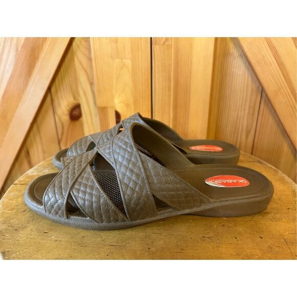 Okabashi Cross Strap Womens Size Small Brown Color Slip on Slide Sandals - Picture 1 of 8